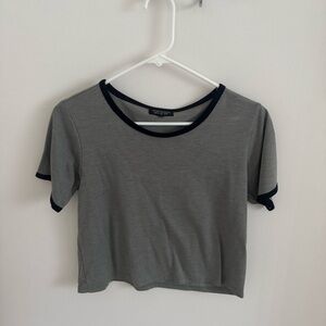 Topshop Gray Short Sleeve Crop Tee with Black Trim
